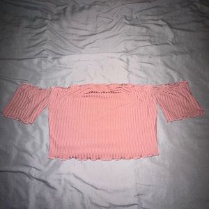 Pink Off-Shoulder Ribbed Top